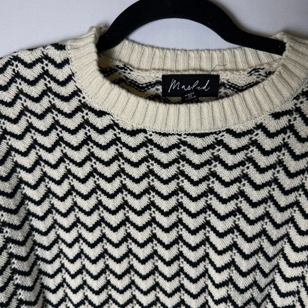 Marled Women Black Cream Chevron Sweater Large Cotton Ribbed‎ Knit Casual Winter
